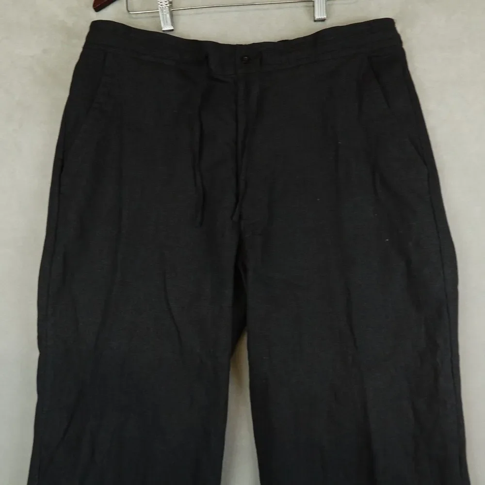 Ramon Puig Pants Mens XL Black Linen Rayon Wide Leg Cuban Drawstring Trousers